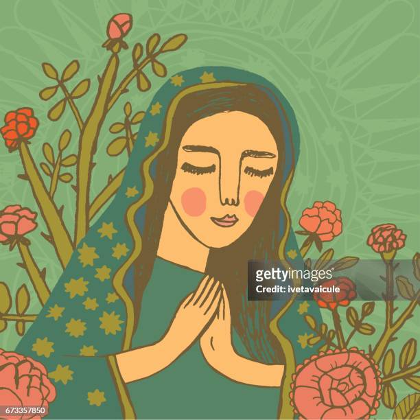 virgin mary praying - headscarf stock illustrations