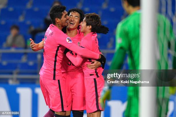 Mu Kanazaki of Kashima Antlers celebrates scoring his teams's first goal during the AFC Champions League Group E match between Ulsan Hyundai FC v...