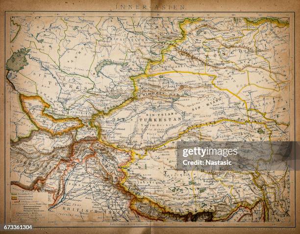 map of inner asia - persian empire map stock illustrations