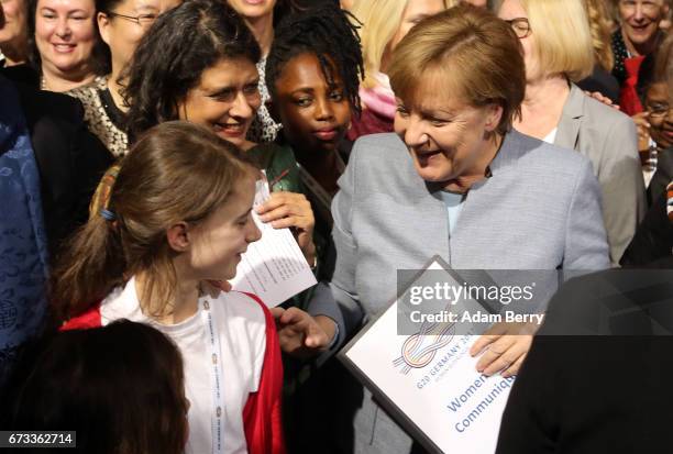 German Chancellor Angela Merkel attends the W20 conference on April 26, 2017 in Berlin, Germany. The conference, part of a series of events in...