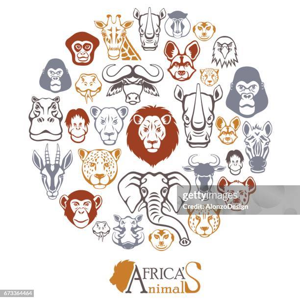 african animals collage - macaque stock illustrations