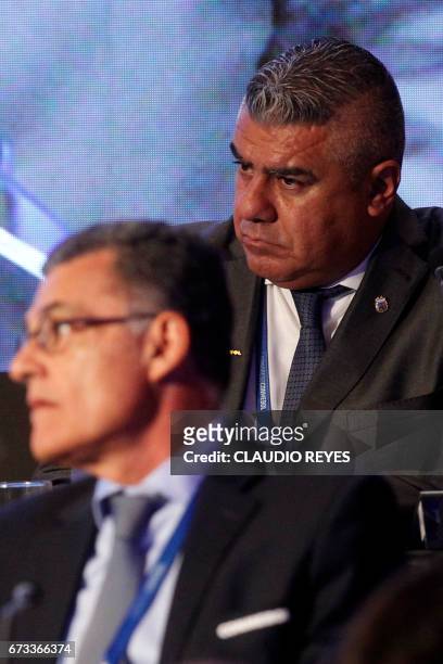 The President of Argentina's Football Association , Claudio Tapia takes part in the 67th Ordinary CONMEBOL Congress in Santiago, on April 26, 2017. /...