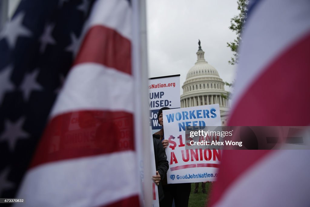 Senators Sanders, Schumer, And Murray Rally With Fair Living Wage Activists On Raising Minimum Wage