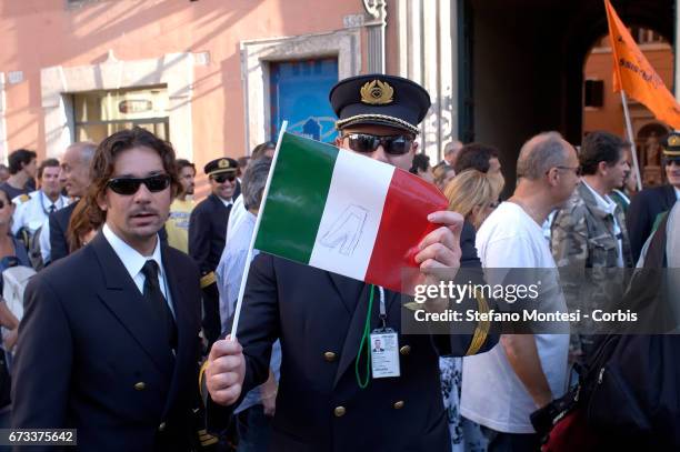 Air hostesses and employees of Italy's flag carrier Alitalia demonstrate in front of the Italian Prime Ministry, the Palazzo Chigi. Last-gasp...