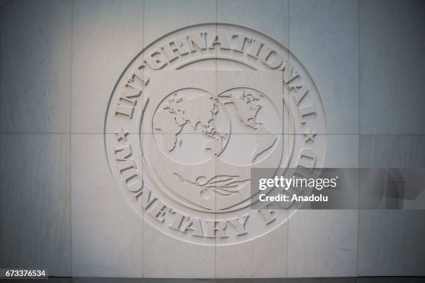 Logo is seen at the International Montary Fund headquarters in Washington, United States on April 24, 2017.