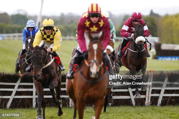 Bryan Cooper riding Champagne Classic on their way to winning The Irish Daily Mirror Novice Hurdle at Punchestown racecourse on April 26, 2017 in...