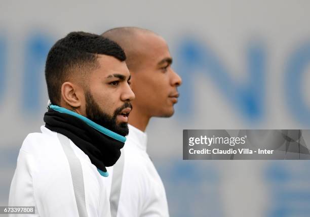 Joao Mario and Gabriel Barbosa Almeida of FC Internazionale look on during FC Internazionale training session at Suning Training Center at Appiano...