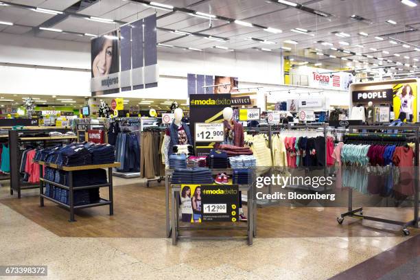Women's clothing is displayed for sale at an Almacenes Exito SA store in Bogota, Colombia, on Thursday, April 20, 2017. The Foundation for Higher...