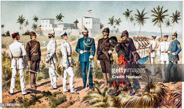 uniforming of the protective group for german east africa. - colonial stock illustrations