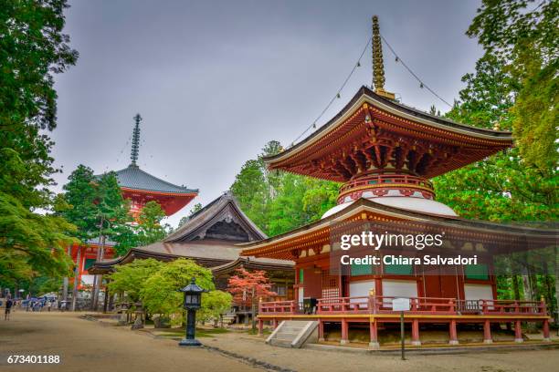 the garan on mount kōya, japan - koya san stock pictures, royalty-free photos & images