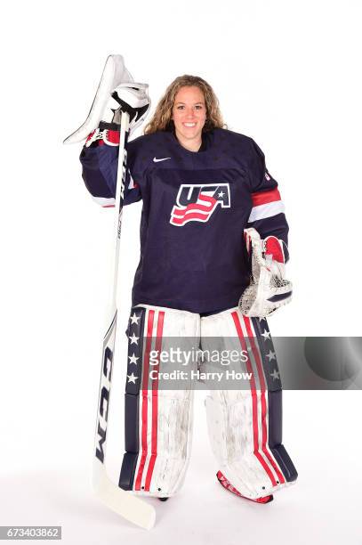 Goaltender Alex Rigsby poses for a portrait during the Team USA PyeongChang 2018 Winter Olympics portraits on April 26, 2017 in West Hollywood,...