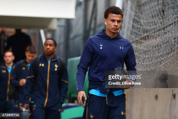 Dele Alli of Tottenham Hotspur arrives prior to the Premier League match between Crystal Palace and Tottenham Hotspur at Selhurst Park on April 26,...