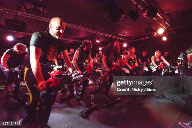 Participants ride as the Download Festival hosts a heavy metal spin class, supporting Heavy Metal Truants in training for their London to Donington...