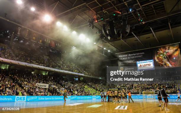 Overview before the game between Fuechse Berlin and TSV Hannover-Burgdorf on April 26, 2017 in Berlin, Germany.