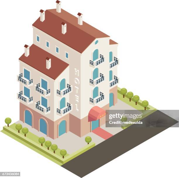 isometric hotel - hotel facade stock illustrations