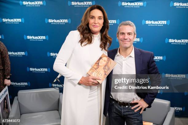 Television personality Caitlyn Jenner and host Andy Cohen poses during the SiriusXM 'Town Hall' with Caitlyn Jenner; 'Town Hall' to air on Andy...