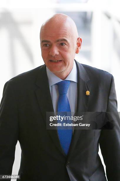 President Gianni Infantino looks on during the 67th CONMEBOL Congress at Sheraton Hotel on April 26, 2017 in Santiago, Chile.