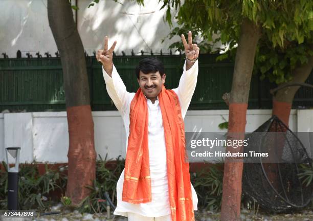 Delhi Pradesh President Manoj Tiwari after MCD results at his residence South Avenue on April 26, 2017 in New Delhi, India. It’s a third term...