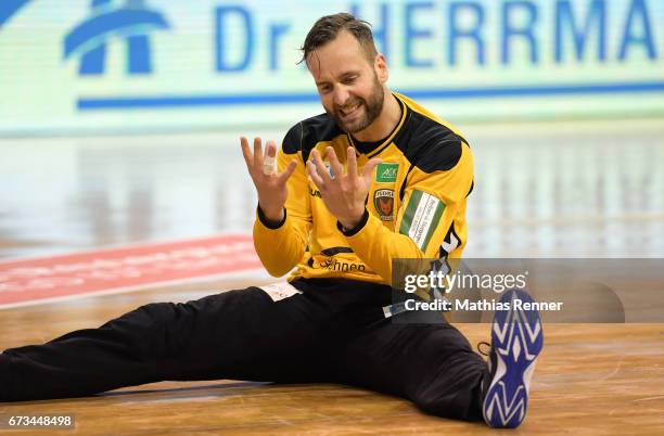 Silvio Heinevetter of Fuechse Berlin during the game between Fuechse Berlin and TSV Hannover-Burgdorf on April 26, 2017 in Berlin, Germany.