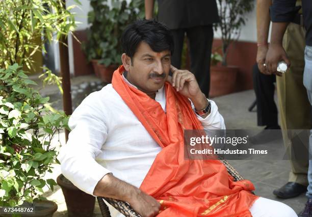 Delhi Pradesh President Manoj Tiwari after MCD results at his residence South Avenue on April 26, 2017 in New Delhi, India. It’s a third term...