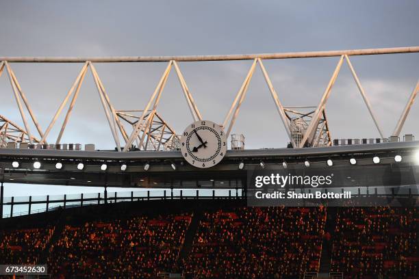 General view of the clock end as fans watch on during the Premier League match between Middlesbrough and Sunderland at the Riverside Stadium on April...