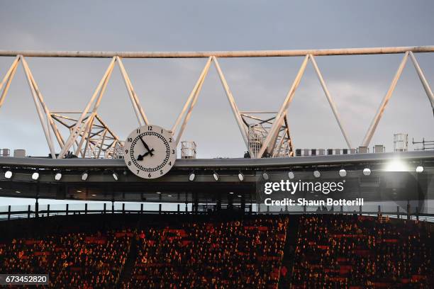 General view of the clock end as fans watch on during the Premier League match between Middlesbrough and Sunderland at the Riverside Stadium on April...