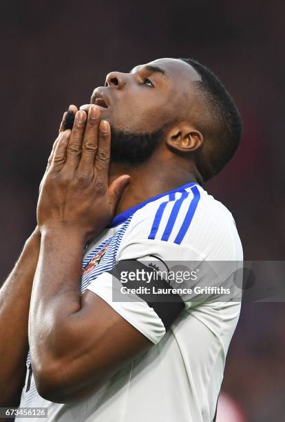 Victor Anichebe of Sunderland reacts during the Premier League match between Middlesbrough and Sunderland at the Riverside Stadium on April 26, 2017...