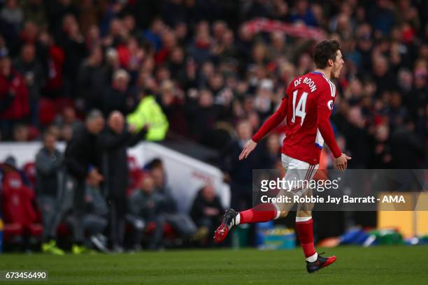 Marten De Roon of Middlesbrough celebrates after scoring a goal to make it 1-0 during the Premier League match between Middlesbrough and Sunderland...