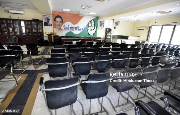 Empty Delhi Prakesh Congress Party Delhi office after the MCD election results at Rajeev Bhawan on April 26, 2017 in New Delhi, India. It’s a third...