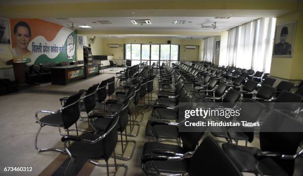 Empty Delhi Prakesh Congress Party Delhi office after the MCD election results at Rajeev Bhawan on April 26, 2017 in New Delhi, India. It’s a third...