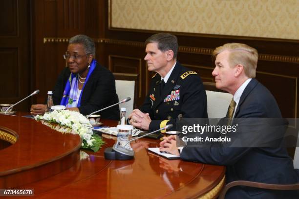 General Joseph Votel , Commander of U.S. Central Command meets with President of Uzbekistan Shavkat Mirziyoyev in Tashkent, Uzbekistan on April 26,...