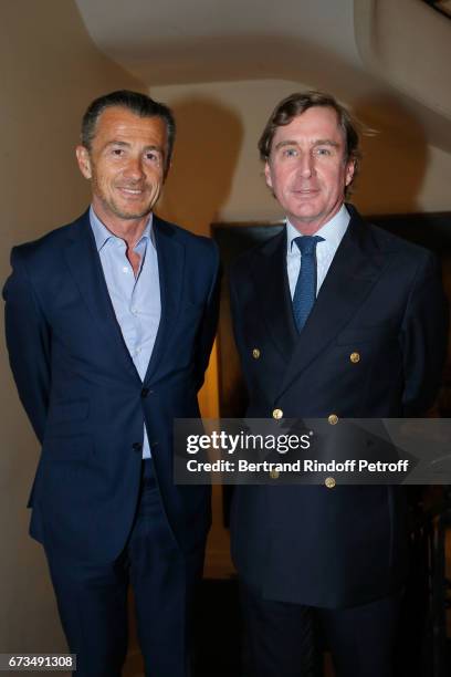 Francois Sarkozy and Prince Charles-Henri de Lobkowicz attend the presentation of the Book "Scenes De Crime au Louvre", written by Christos...