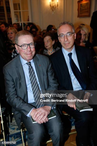 Bernard Stirn and Francois Weil attend the presentation of the Book "Scenes De Crime au Louvre", written by Christos Markogiannakis at Greece Ambassy...