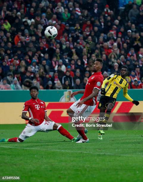 Ousmane Dembele of Dortmund scores the 3rd goal during the DFB Cup semi final match between FC Bayern Muenchen and Borussia Dortmund at Allianz Arena...