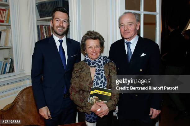 Christos Markogiannakis, Princess Suzanne Mourousy and Prince Constantin Mourousy attend the presentation of the Book "Scenes De Crime au Louvre",...