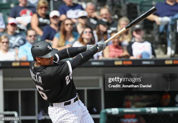 Avisail Garcia of the Chicago White Sox hits a two run home run in the 6th inning against the Kansas City Royals at Guaranteed Rate Field on April...