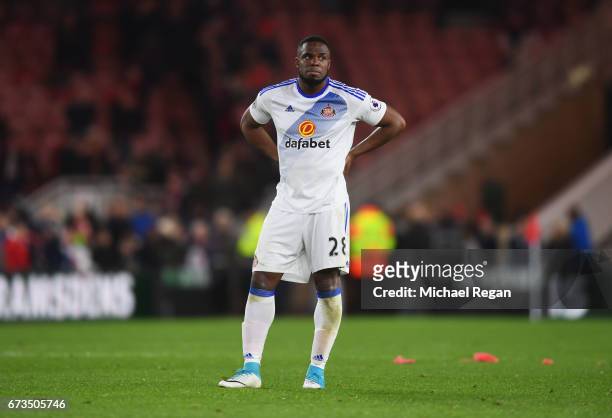 Victor Anichebe of Sunderland looks dejected during the Premier League match between Middlesbrough and Sunderland at the Riverside Stadium on April...
