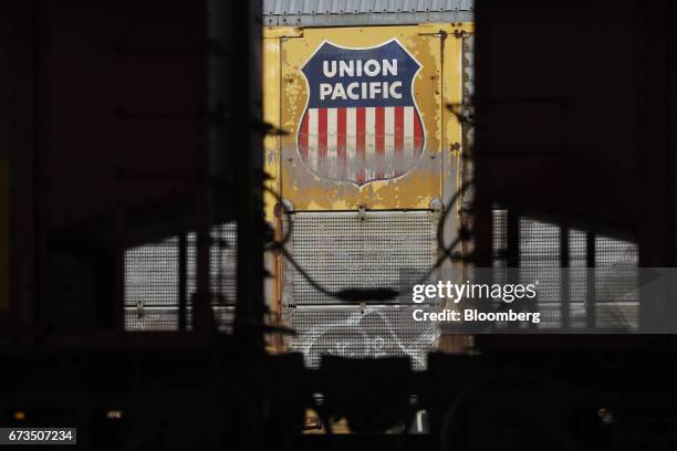 The Union Pacific Corp. Logo is seen on an auto rack in a freight yard in St. Louis, Missouri, U.S., on Tuesday, April. 25, 2017. Union Pacific Corp....