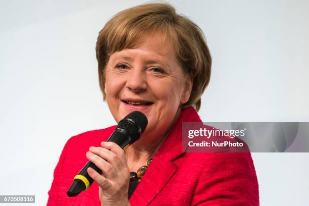 German Chancellor Angela Merkel is pictured during the Woman 20 Summit in Berlin, Germany on April 25, 2017. The event, which is connected to the G20...