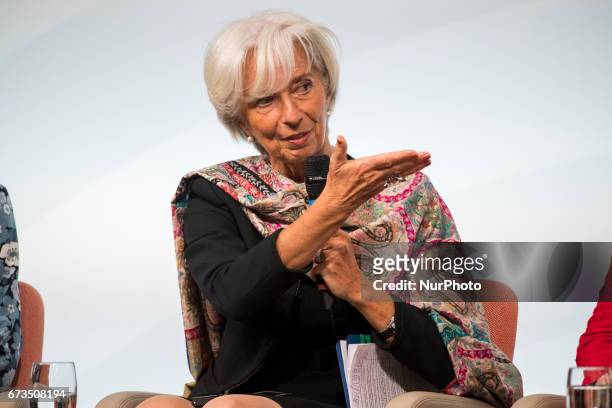 Managing Director of the International Monetary Fund Christine Lagarde is pictured during the Woman 20 Summit in Berlin, Germany on April 25, 2017....