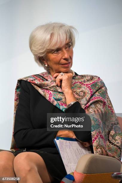 Managing Director of the International Monetary Fund Christine Lagarde is pictured during the Woman 20 Summit in Berlin, Germany on April 25, 2017....