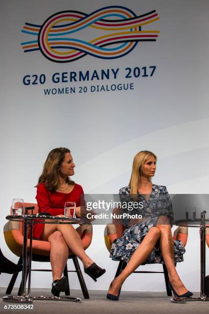 Daughter of US President Ivanka Trump and Canada's Minister for Foreign Affairs Chrystia Freeland attend the Woman 20 Summit in Berlin, Germany on...