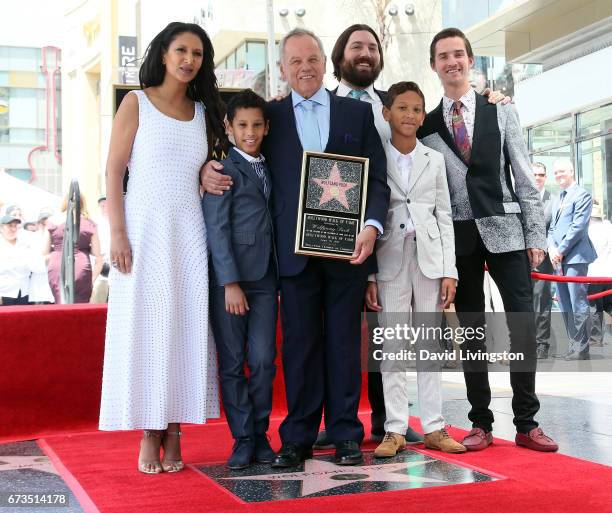 Chef Wolfgang Puck , posing with wife designer Gelila Assefa and his sons, is honored with a Star on the Hollywood Walk of Fame on April 26, 2017 in...