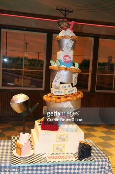 The one year anniversary 4 foot tall cake for the musical Waitress" on Broadway at The Brooks Atkinson Theatre on April 26, 2017 in New York City.