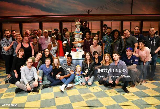 Sara Bareilles and the cast and crew of "Waitress" celebrate one year on Broadway at The Brooks Atkinson Theatre on April 26, 2017 in New York City.