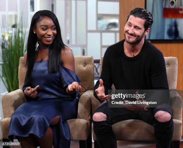 Fifth Harmony member Normani Kordei and dancer Valentin Chmerkovskiy visit Hollywood Today Live at W Hollywood on April 26, 2017 in Hollywood,...