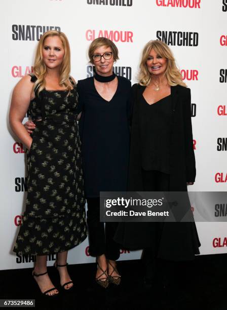 Amy Schumer, Jo Elvis and Goldie Hawn attend a special screening of "Snatched" at The Soho Hotel on April 26, 2017 in London, England.