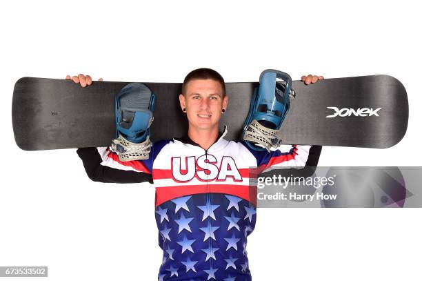 Para-snowboard Evan Strong poses for a portrait during the Team USA PyeongChang 2018 Winter Olympics portraits on April 26, 2017 in West Hollywood,...