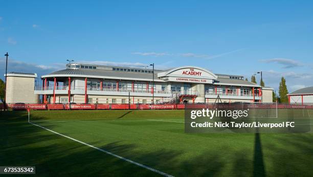 General view of the Academy building before the Liverpool v Rochdale Lancashire Senior Cup Semi-Final at The Kirkby Academy on April 26, 2017 in...