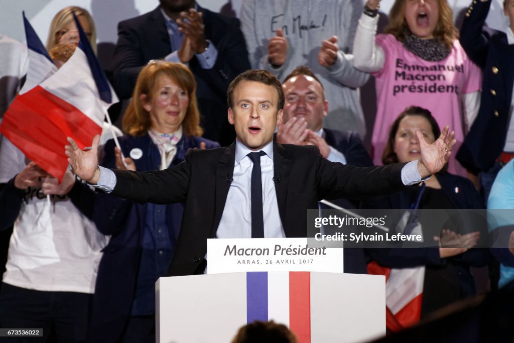 French Presidential Candidate Emmanuel Macron Visits Le Pas De Calais